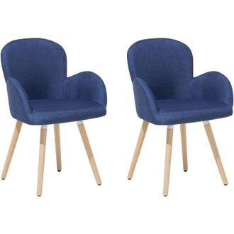 Beliani Beliani - Retro Upholstered Chair Set Dining Room Kitchen Wooden Legs Blue Brookville