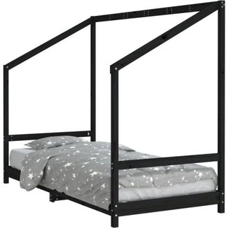 vidaXL Kids Bed Frame Black 90x190 cm Solid Wood Pine Vidaxl