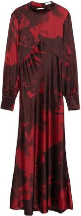 Gestuz Maxi Dresses, female, Red, XS, Dark Red Floral Print Pleated Dress