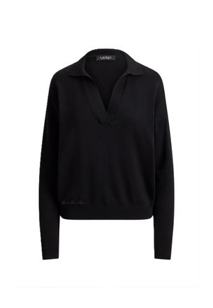 Ralph Lauren Refined Black Open-Collar Cropped Sweater