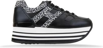 Hogan Luipaardprint Veterschoenen voor Dames - Dames - Sneakers - Zwart - 41 EU - Leer - Schoenen