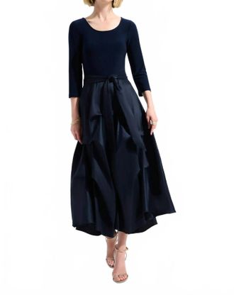Joseph Ribkoff Pleated Taffeta Midi Fit And Flare Dress In Midnight Blue
