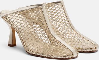Souliers Martinez Giulia leather-trimmed fishnet mules