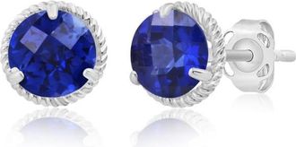 MAX + STONE 14k Yellow or White Gold 6mm Roped Halo Gemstone Round Stud Earrings