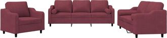 vidaXL Vidaxl - Set Di Divani 3 Pz Con Cuscini Rosso Vino In Tessuto