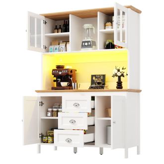 STILVORA Aparador De Cocina Con 4 Puertas, 3 Cajones, 1 Hueco Abierto Y Led Para Cocina O Salon, En Mdf, Blanco, 120&times;40&times;179 Cm