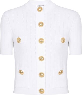 Balmain pointelle-knit cardigan - women - Viscose/Polyester - 40 - White