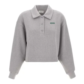 Lacoste Oversized Sweatshirt met Geribbelde Polokraag - Dames - Tops - Grijs - Maat: XS Katoen