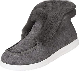 Generic Suede Slip On Boots for Women Winter Snow Boots Non Slip Warm Fur Lined Shoes Casual Comfy Ankle Shoes Lightweight Walking Sneaker Booties for Cold We