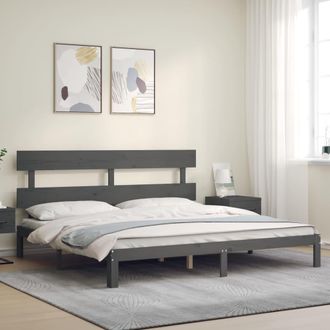 vidaXL Estructura De Cama Con Cabecero Madera Maciza Gris 200x200cm Vidaxl