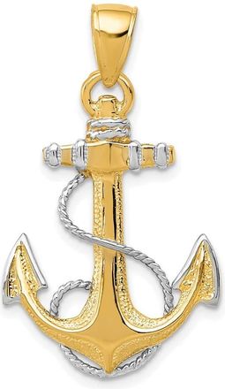 Diamond2Deal 14k Yellow Gold Rhodium Anchor Rope Pendant