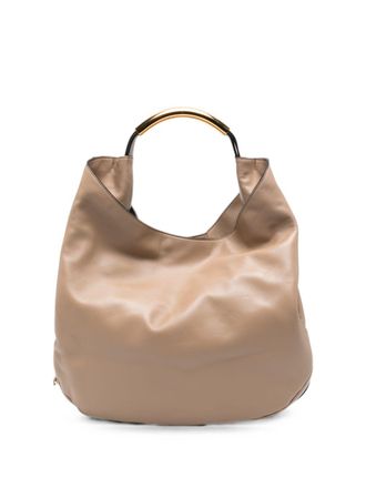 Moschino Curved Gold-Tone Handle Slouchy Shoulder Bag