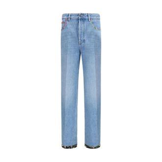 Valentino Straight Jeans, male, Blue, Size: W32 Floral Detail Jeans
