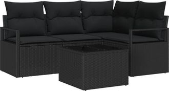 vidaXL Garden Sofa Set 5 pcs Black Poly rattan Vidaxl
