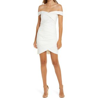 Lavish Alice Off the Shoulder Wrap Look Minidress in White at Nordstrom, Size 6