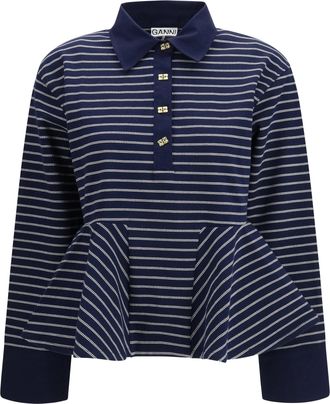 Ganni Womens Polo Shirt Sky Captain Cotton Tops