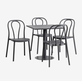 Sklum Sklum - Set De Mesa Cuadrada 70x70 Cm Y 4 Sillas De Jard&iacute;n Mizzi