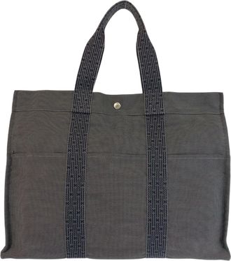 Herm&egrave;s Gray Polyamide Polyester Handbag Tote Bag (Pre-Owned)