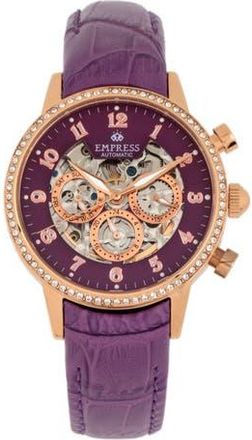 Empress Beatrice Automatic Skeleton Dial Leather-Band Watch with Day & Date in Purple at Nordstrom