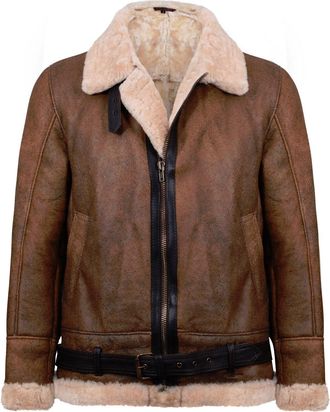 Infinity Leather Mens Vintage Brown Sheepskin Aviator Jacket- KANSAS