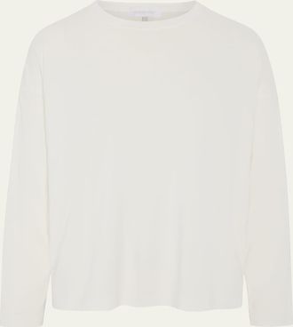 Eskandar Cotton Jersey Long Sleeve Smaller Round Neck Top - Mid Length