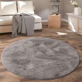 Paco Home Paco Home - Alfombra Redonda, Salon Dormitorio Pasillo Comedor Piel Imitaci&oacute;n Mullida Suave &Oslash; 200 Cm Redondo, Antracita