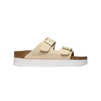 Birkenstock Sliders, female, Beige, Size: 8 US Arizona Flex Platform Nubuck