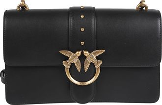 Pinko Love One Classic Black Leather Shoulder Bag