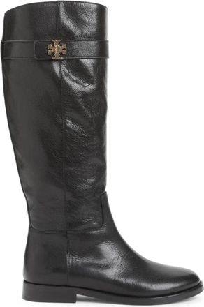 Tory Burch Zwarte rijlaars met T-Lock design - Dames - Hoge Laarzen - Zwart - 36 EU - Leer - Schoenen