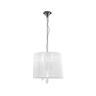 Netlighting Tiffany Pendant 3+3 Light E14+G9 Chrome White Shade & Crystal in Grey