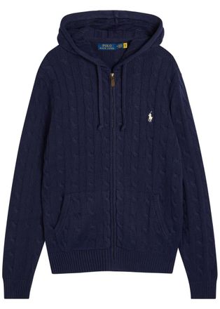 Polo Ralph Lauren Logo-embroidered Hooded Cable-knit Cotton Jumper - Navy - XL