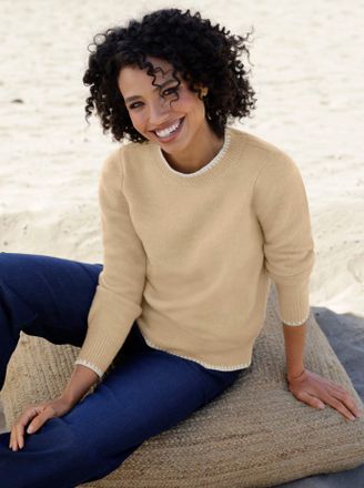 Heine Strickpullover HEINE Pullover, Damen, Gr. 44, beige (beige, meliert), 55% Polyacryl, 36% Polyester, 5% Wolle, 4% Elasthan, unifarben, Pullover Strickp