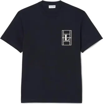 Lacoste Embroidered Court Logo Cotton T-Shirt in Blackbird at Nordstrom, Size 7