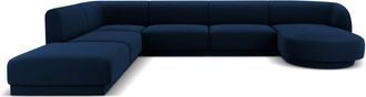 MICADONI Sofá esquinero panorámico izquierdo 6 plazas de terciopelo azul regio