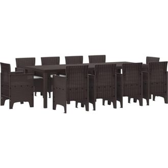 vidaXL Garden Dining Set 11 pcs Brown Polt rattan vidaXL