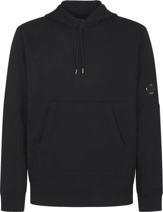 C.P. Company Hoodies, male, Black, Size: XL Black Diagonal Raised Fleece Hoodie Sweater