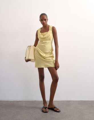 Topshop Vestito corto strutturato drappeggiato color lime tenue-Verde