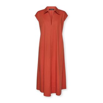 Elena Miro Uitlopende jurk met kraag - Dames - Casual kleedjes - Oranje - L - Katoen - Kleedjes