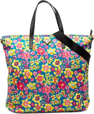 Prada Blue Multi-Color Pink Nylon Shoulder Bag Tote Bag (Pre-Owned)