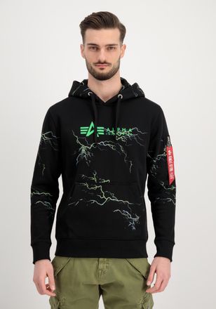 Alpha Industries Hoodie ALPHA INDUSTRIES Lightning AOP Hoodie, Herren, Gr. XXL, gr&uuml;n (schwarz, poisongr&uuml;n), Obermaterial: 80% Baumwolle, 20% Polyester, regular fit, Sw