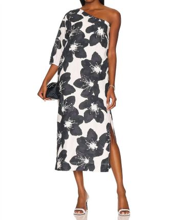 Something Navy Floral One Shoulder Dress In Black/white