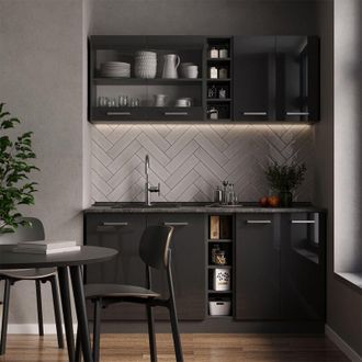 Vicco Cocina Vers&aacute;til R-line, Antracita Brillo Intenso/antracita, 160 Cm, Et Roble