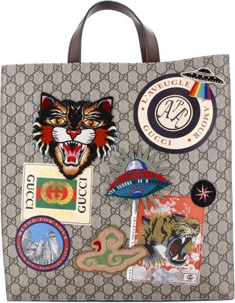 Gucci Courrier Convertible Soft Open GG Coated Canvas with Applique North South tote bag - Bruin