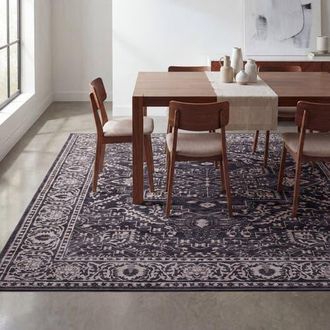 Jonathan Y Designs Eleanor Vintage Medallion Border Non-Slip Machine-Washable Green/Brown 4 ft. x 6 ft. Area Rug in Dark Gray/multi at Nordstrom, Size 9X12 Ft