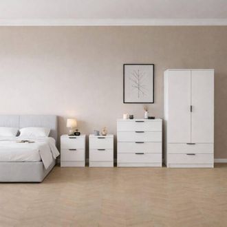 Home Discount Vida Designs Trega 4Pc Bedroom Set(2Dr Bedsidex2, 4Dr Chest, Wardrobe) in White