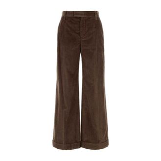 Brunello Cucinelli Cotton-corduroy Wide-leg Trousers - female - Brunello Cucinelli - Wide Trousers - Brown - S - Trousers