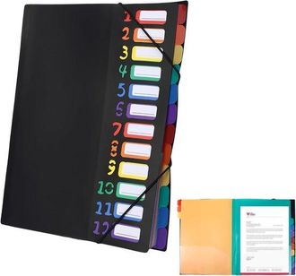 No Brand Portadocumentos Negro Tama&ntilde;o A4 Con 12 Compartimentos E &Iacute;ndice Multicolor
