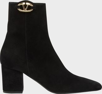 Valentino Garavani VLogo Leather Block-Heel Ankle Boots