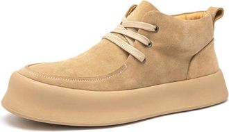 Generic Mens Flat Heel Platform Ankle Boots Round Toe Faux Suede Casual Shoes Lace Up Short Boots,Camel,5.5 UK