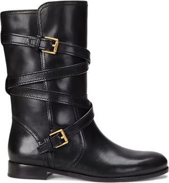 Lauren Ralph Lauren Briannah buckled leather boots - women - Leather/Leather/Leather/Cotton/Polyurethane - 9.5 - Black